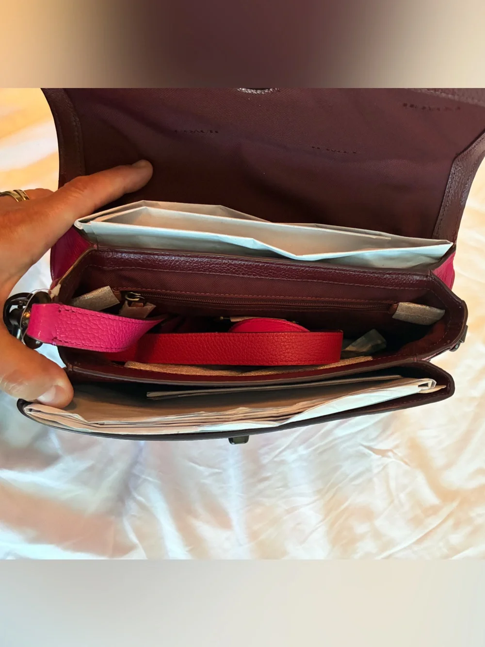 Coach Brown Signature Canvas Shoulder Bag with Pink Leather Trim